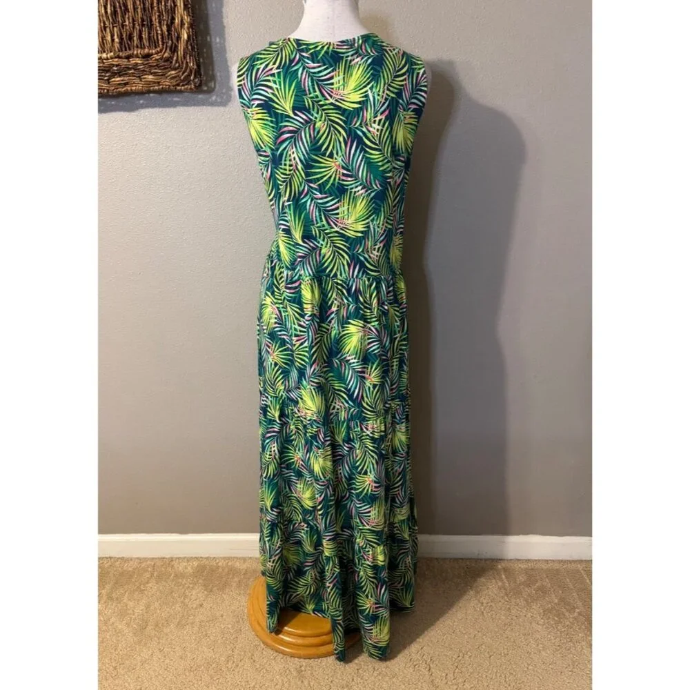 Lands End Maxi Tiered Dress 1X Stretch Cotton Modal Floral Washable NEW